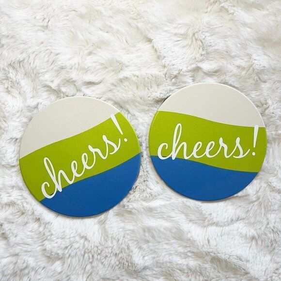 🔮 5/$25‎ Set of 2 Ceramic & Cork Cheers! Coasters - Picture 1 of 4
